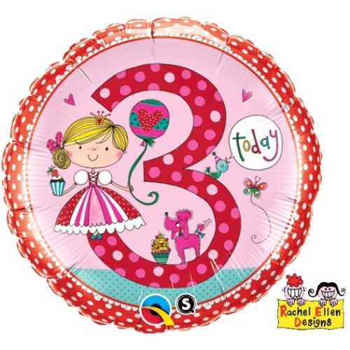Rachel Ellen Age 3 Princess Polka Dots - foil balloon