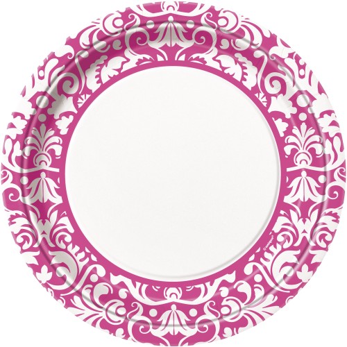 Plates 9" - Pink Damask 8 pcs
