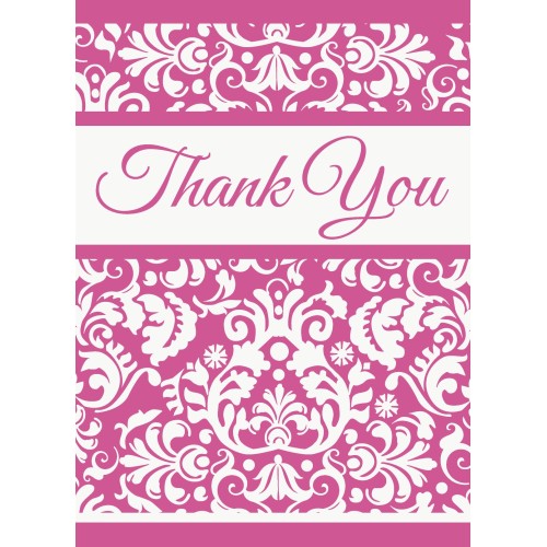 Thank You note - Pink Damask