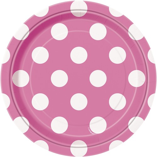 Hot pink plates with dots 18 cm