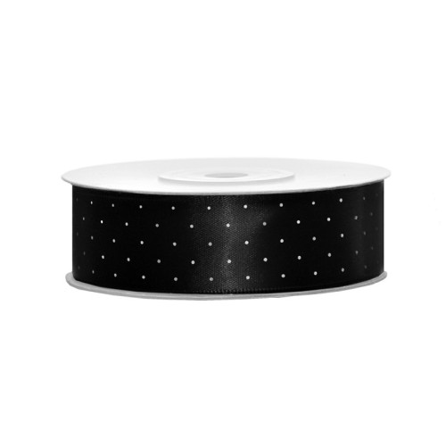 Satin ribbon with dots - black