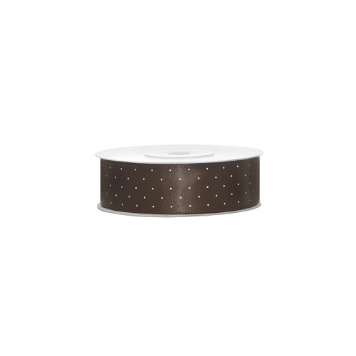 Satin ribbon with dots - chocolate brown
