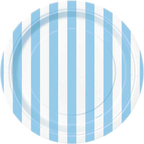 Powder blue plates with stripes 18 cm