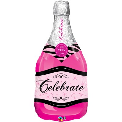 Celebrate pink bubbly wine - foil balloon