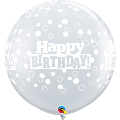 Große bedruckte Ballon Bday confetti dots - durchsihtig