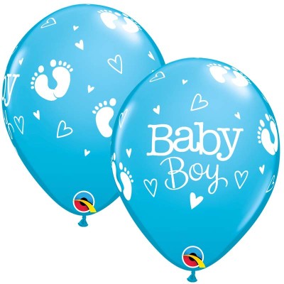 Balloon Baby Boy Footprints & Hearts