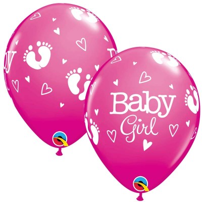 Balloon Baby Girl Footprints & Hearts