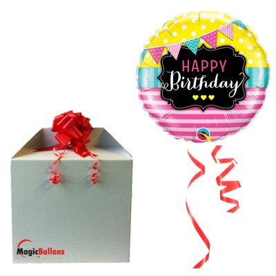 Bday Pennants & Pink Stripes - folija balon v paketu