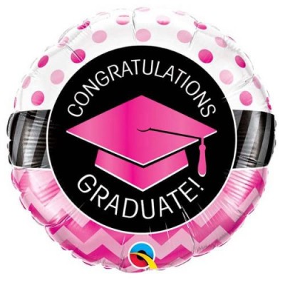 Graduate Pink Chevron Dots - foil balloon