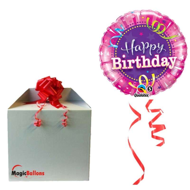 Ballon  " Birthday  Hot Pink  "  m. Helium befüllt