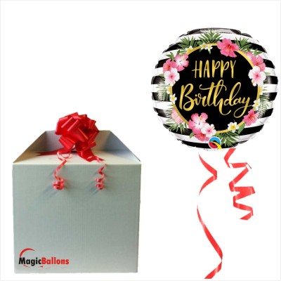 Bday Hibiscus stripes - foil balloon in a package