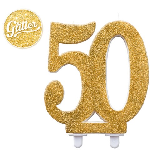 Candle 50 glitter gold