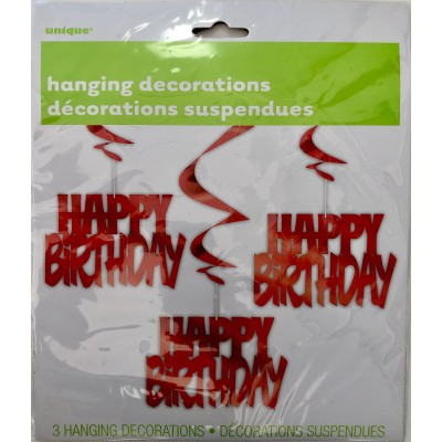 Happy Birthday - red swirl hanging decoration