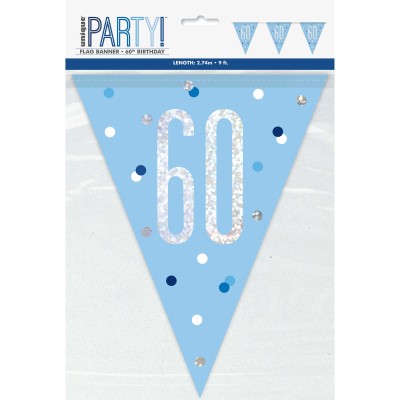 Happy Birthday 60 blue Sparkle flag banner