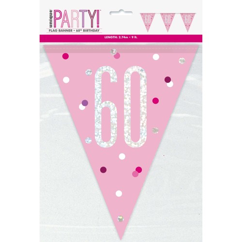 Happy Birthday 60 pink Sparkle flag banner