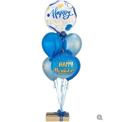 BDay Blue & Gold dots - B.Ballon in Paket