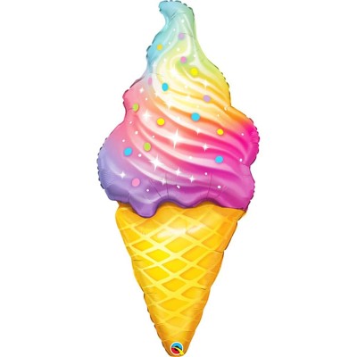 Rainbow Swirl Ice Cream - foil balloon on a stick