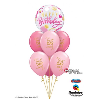 BDay Pink & Gold dots - b.balon v paketu