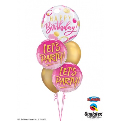BDay Pink & Gold dots - b.balon v paketu