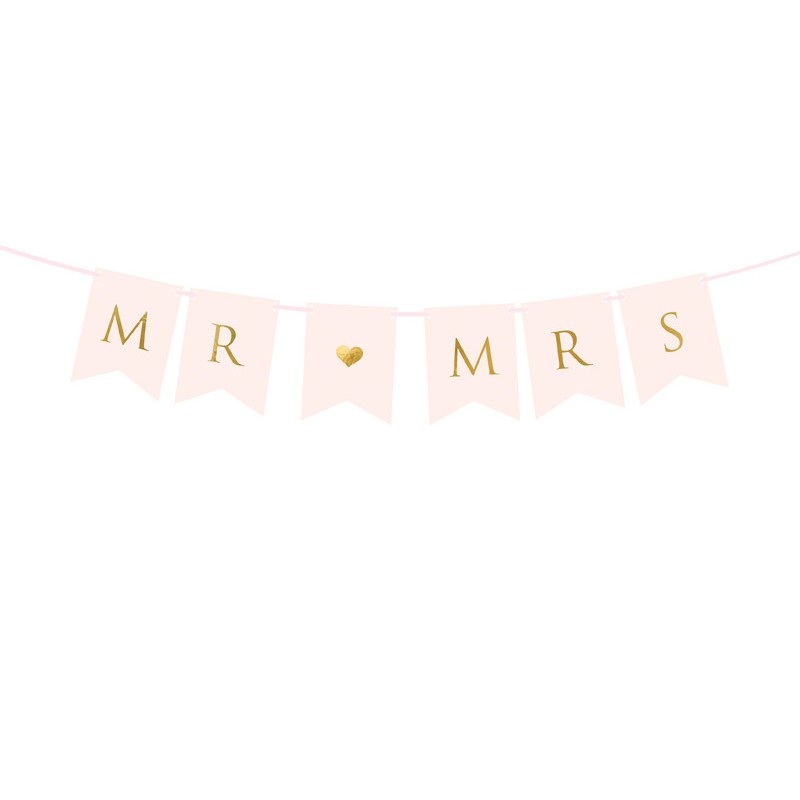 Banner-natpis Mr Mrs - svijetlo ružičasto