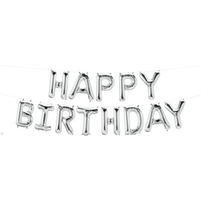 Happy Birthday Foil Balloon - silver