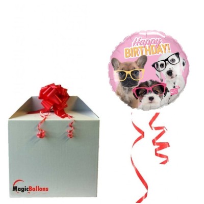 Happy Birthday Puppies with eyeglasses - Folienballon
