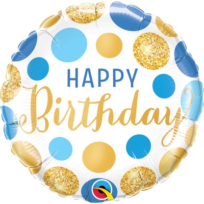 Happy Birthday blue&gold dots - foil balloon