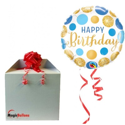 Happy Birthday blue&gold dots - Folienballon