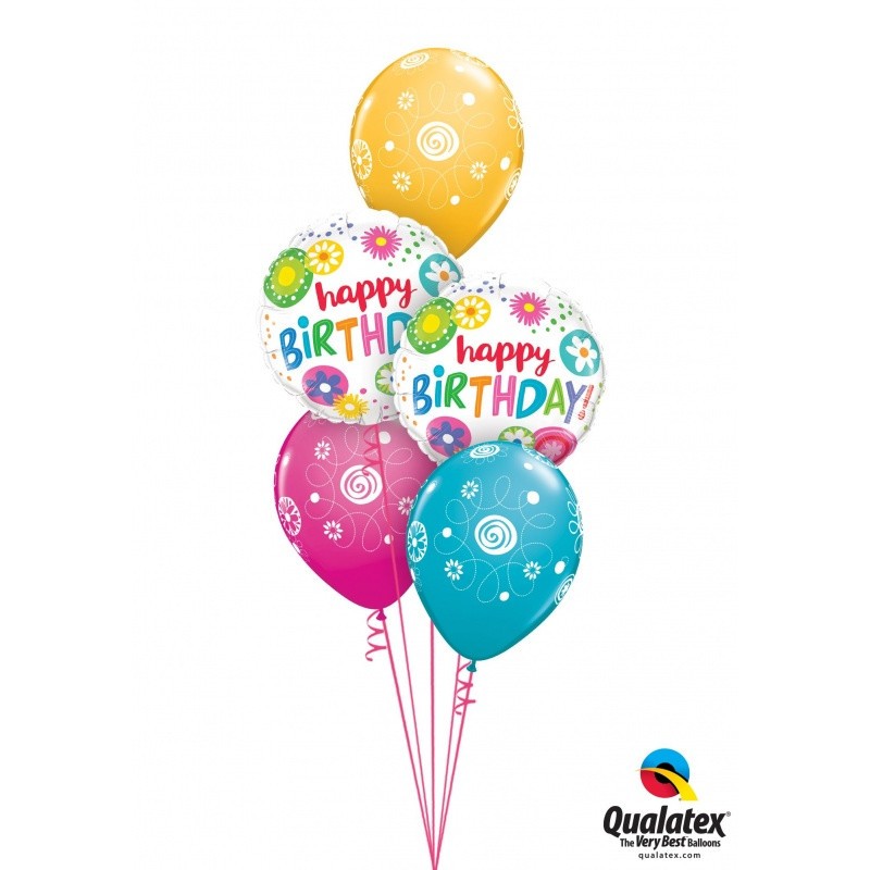 Happy Birthday Floral Circles - folija balon
