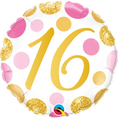 16 Pink&Gold Dots - folija balon