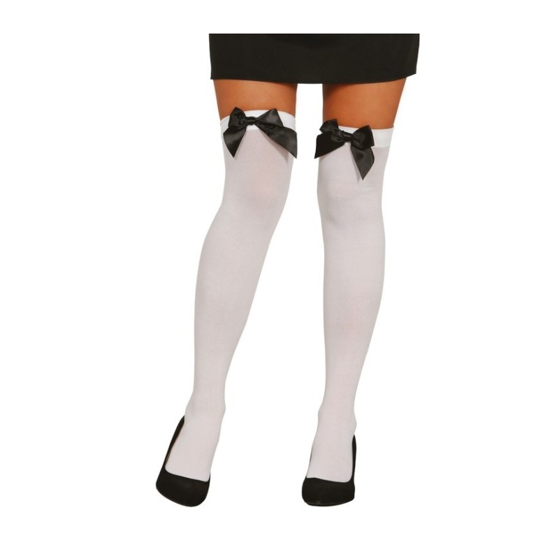 White tights with black ribbon