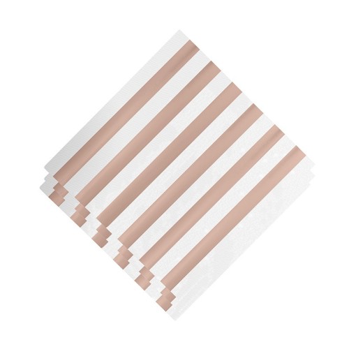 White luncheon napkins with Rose Gold stripes