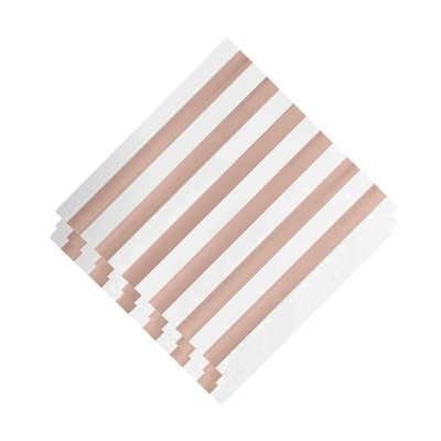 White luncheon napkins with Rose Gold stripes