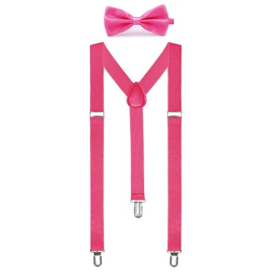Suspenders with bow tie - pink