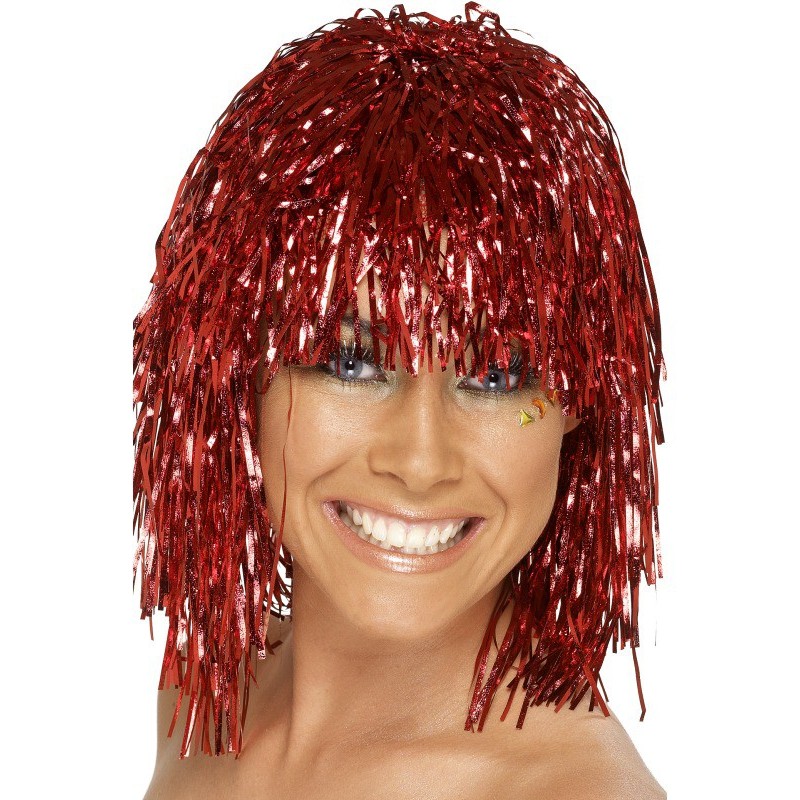 Red tinsel wig