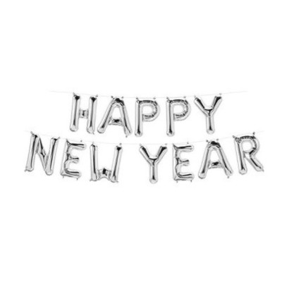 Happy New Year srebrn napis folija balon