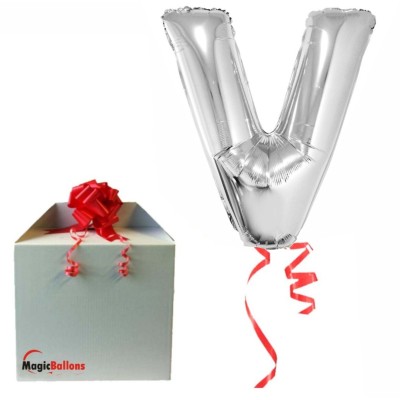 Buchstaben V- silber Folienballon in Paket