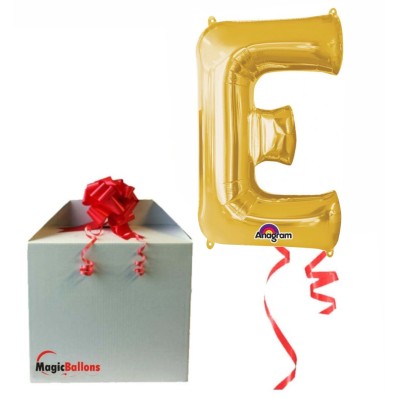 Letter E - gold foil balloon in a package