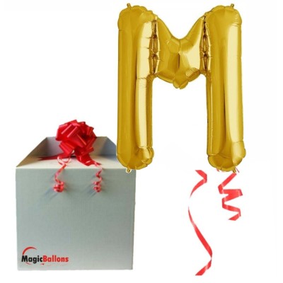 Letter M - gold foil balloon in a package