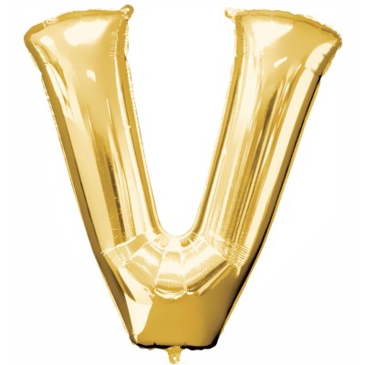 Letter V - gold foil balloon in a package