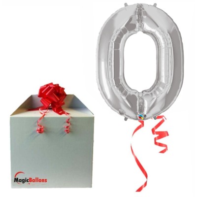 Number 0  - silver - foil balloon in a package