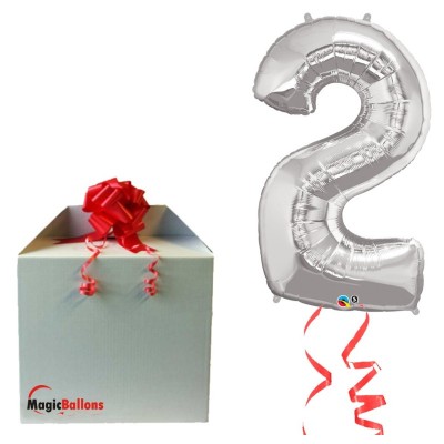 Številka 2 - srebrna folija balon v paketu