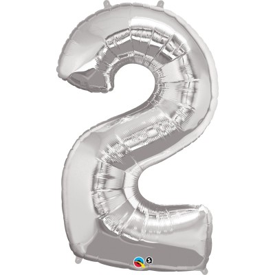 Številka 2 - srebrna folija balon v paketu