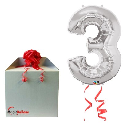 Number 3  - silver foil balloon in a package