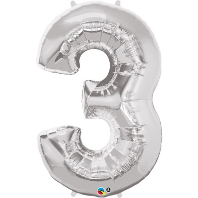 Številka 3 - srebrna folija balon v paketu