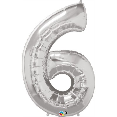 Številka 6 - srebrna folija balon v paketu