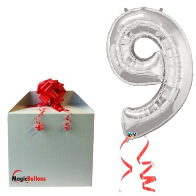 Number 9  - silver foil balloon in a package