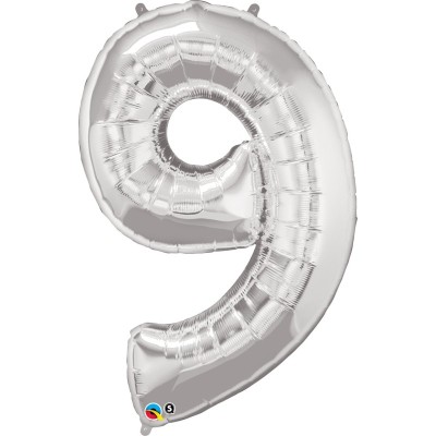 Številka 9 - srebrna folija balon v paketu