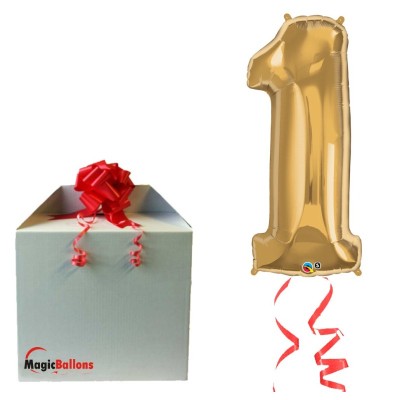 Zahl 1 - gold Folienballon in Paket