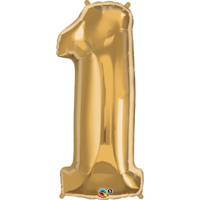 Zahl 1 - gold Folienballon in Paket